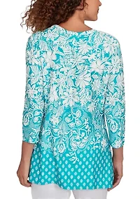 Petite Ibiza Ombre Floral Puff Print Top