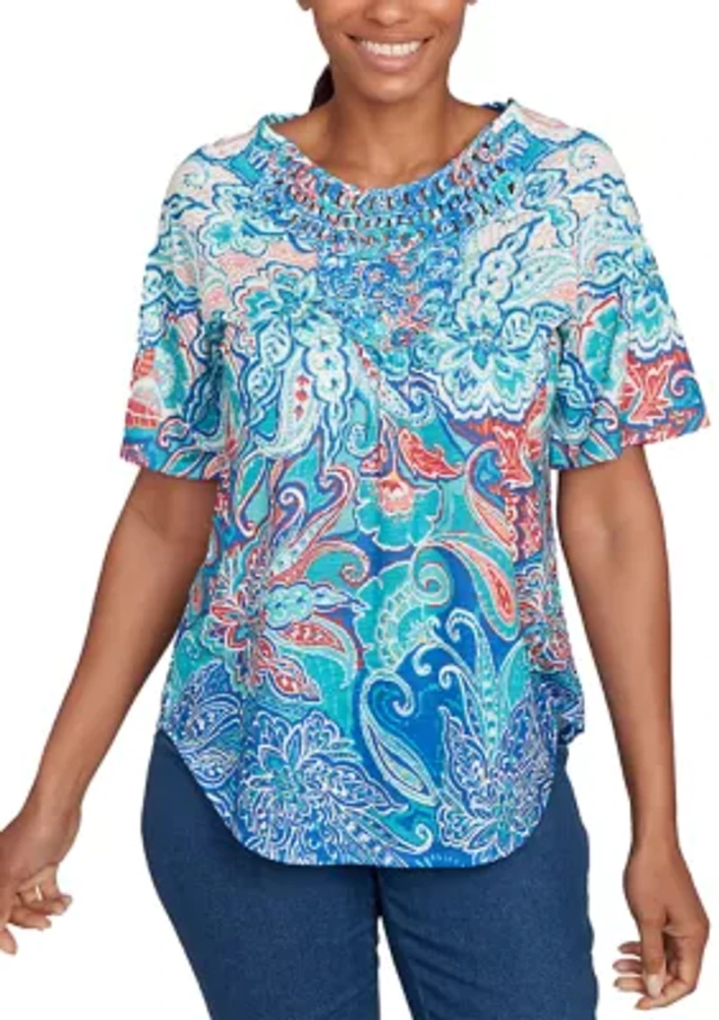 Petite Embellished Layered Paisley T-Shirt