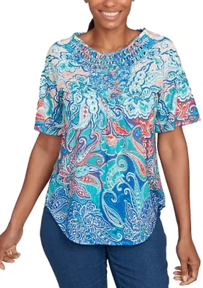 Petite Embellished Layered Paisley T-Shirt