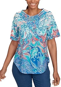 Petite Embellished Layered Paisley T-Shirt