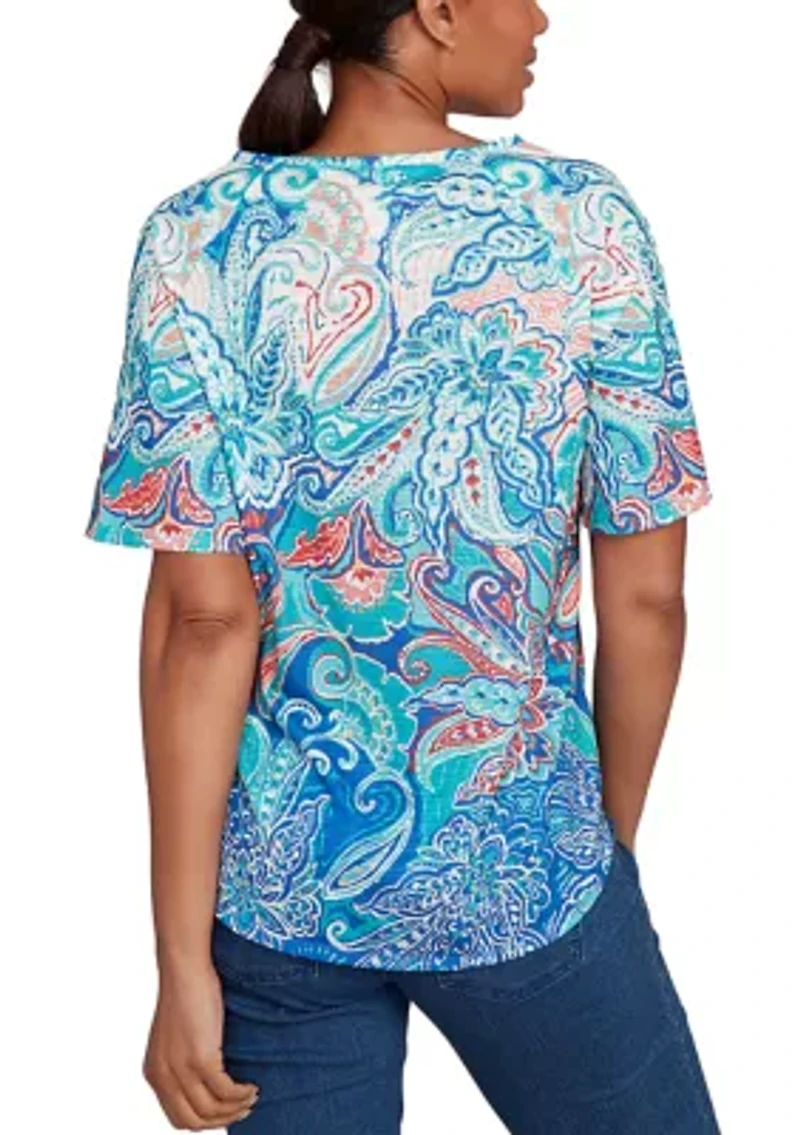Petite Embellished Layered Paisley T-Shirt