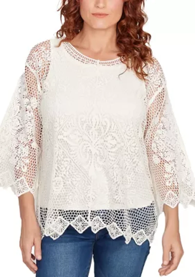 Petite Lined Medallion Crochet Top