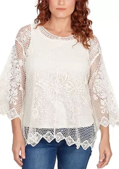Petite Lined Medallion Crochet Top