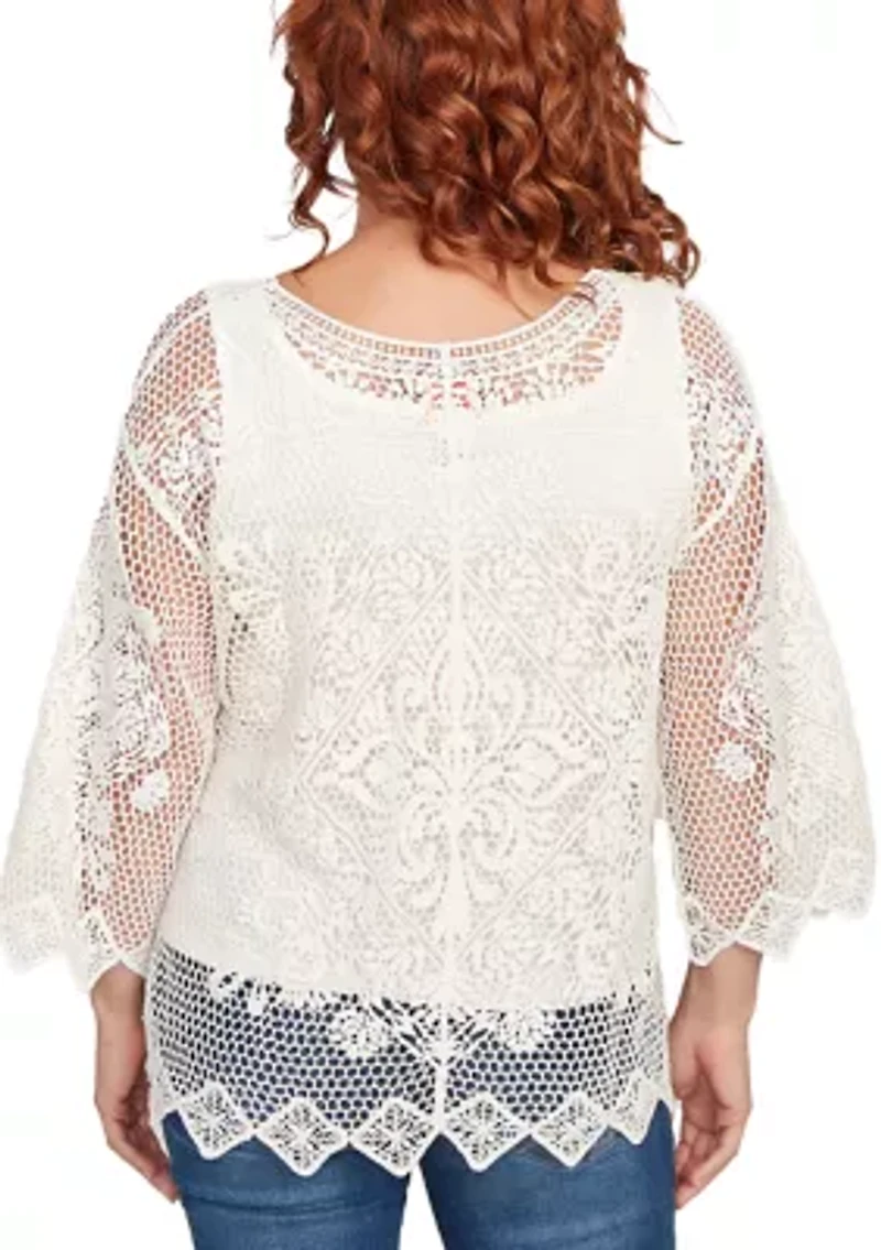 Petite Lined Medallion Crochet Top