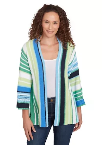 Women's Open Front Chunky Knit Striped Cardigan