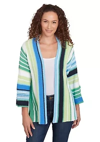 Women's Open Front Chunky Knit Striped Cardigan