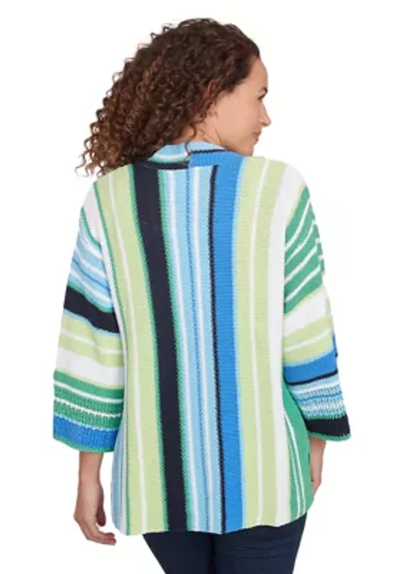Women's Open Front Chunky Knit Striped Cardigan