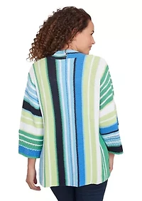 Women's Open Front Chunky Knit Striped Cardigan