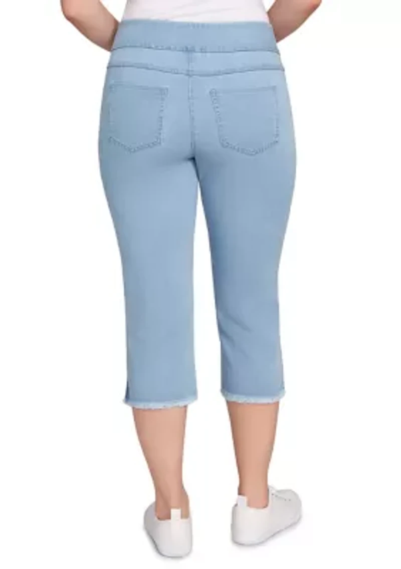Women's Stretch Denim Fringe Capri Pants