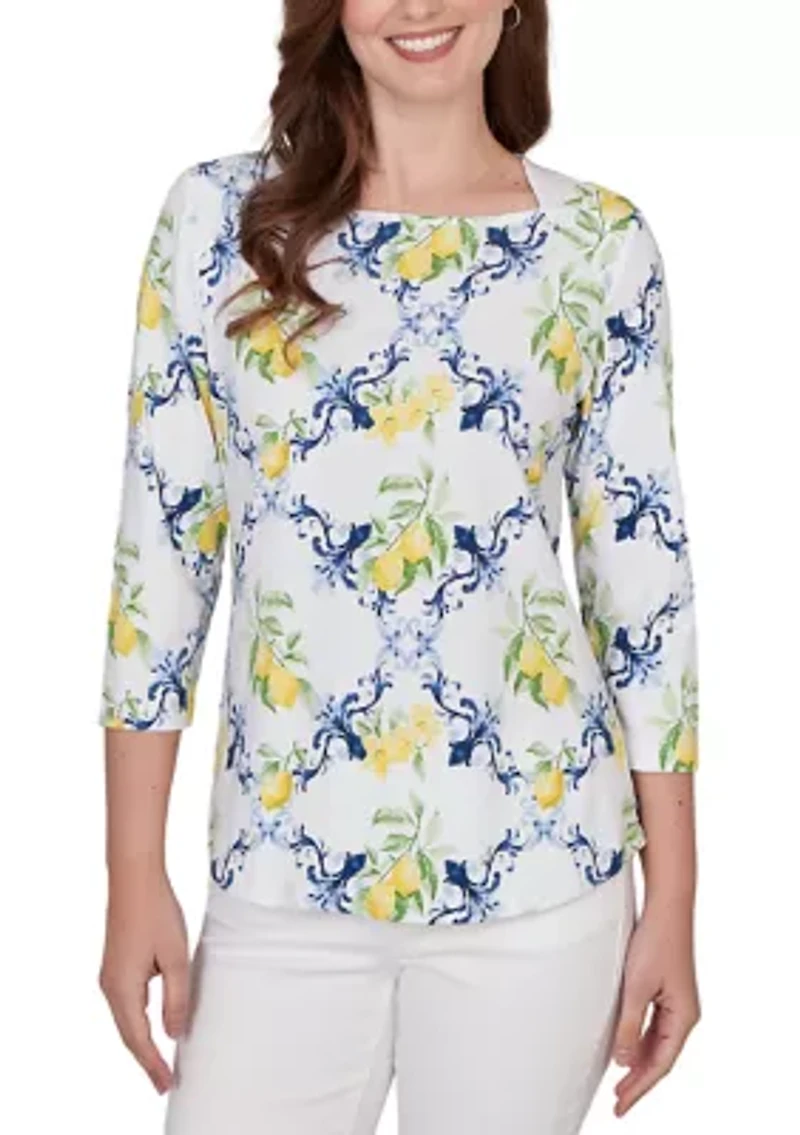 Women's Lemon Lattice Print Knit Top