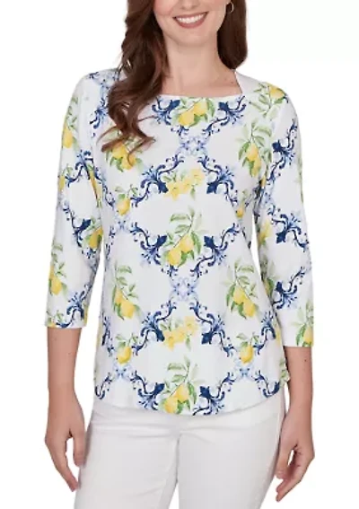 Women's Lemon Lattice Print Knit Top