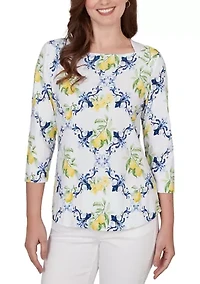 Women's Lemon Lattice Print Knit Top