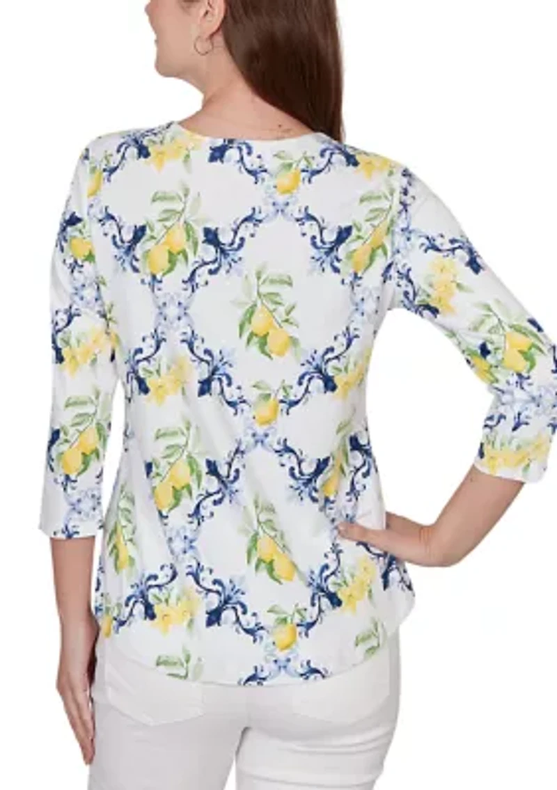 Women's Lemon Lattice Print Knit Top