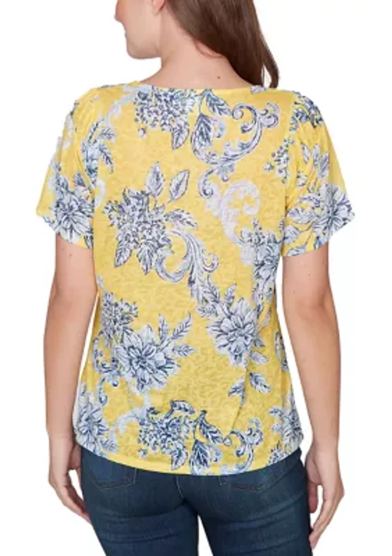 Women's Floral Drift Shirred Sleeve Shirt