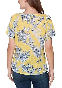 Women's Floral Drift Shirred Sleeve Shirt