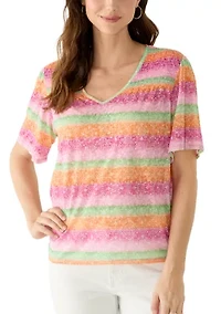Women's Short Sleeve V-Neck Print Top