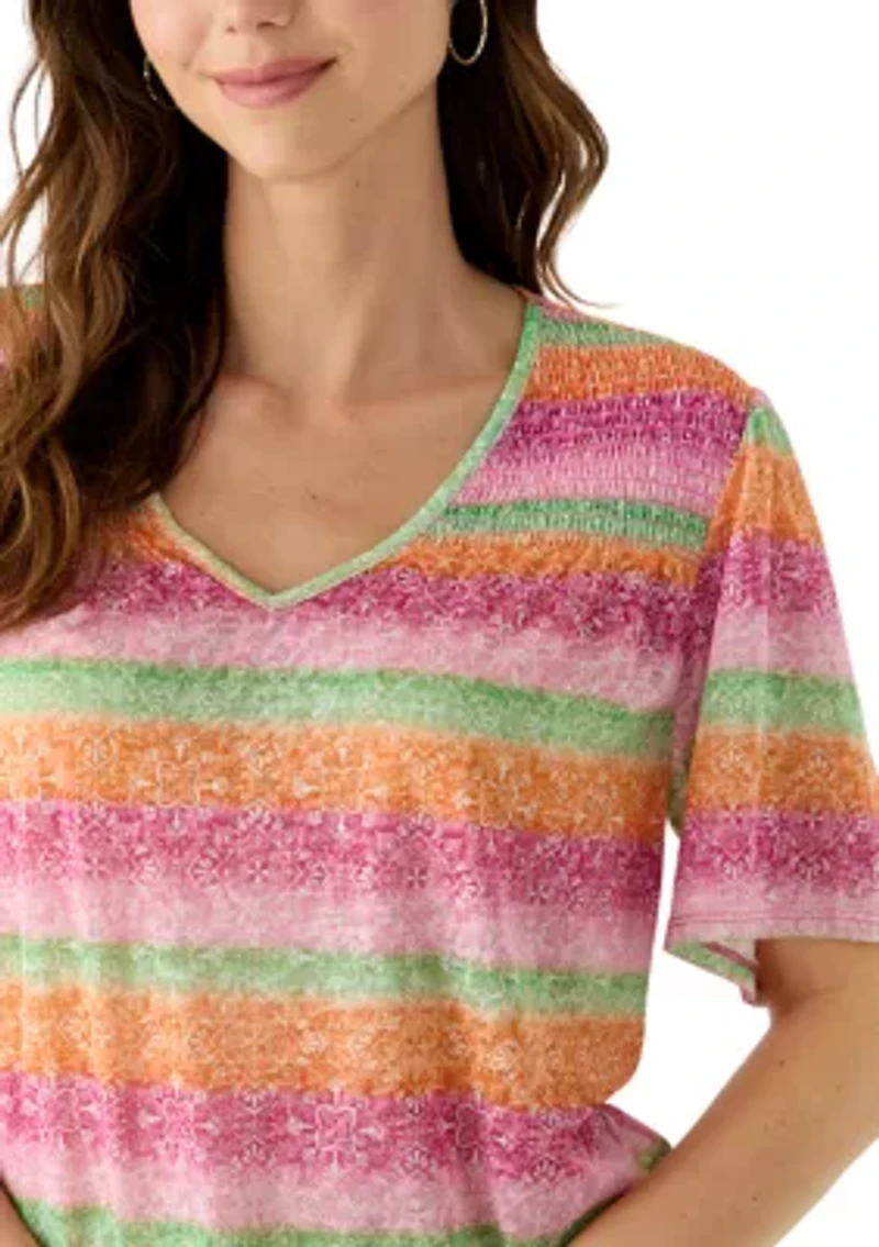 Women's Short Sleeve V-Neck Print Top