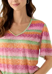 Women's Short Sleeve V-Neck Print Top