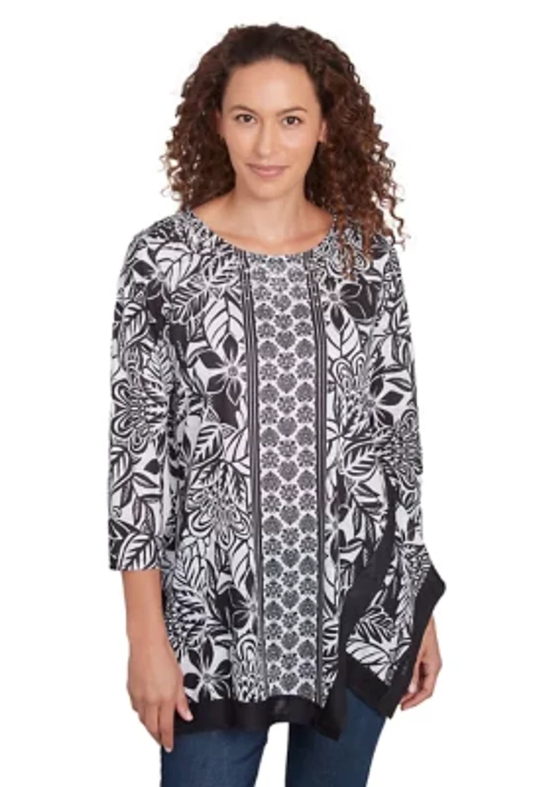 Women's Monochrome Floral Sharkbite Top