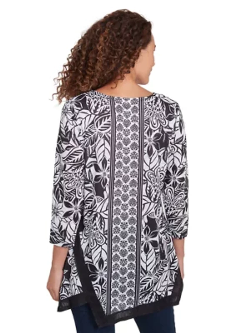 Women's Monochrome Floral Sharkbite Top