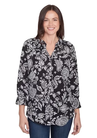 Petite Monotone Floral V-Neck Top