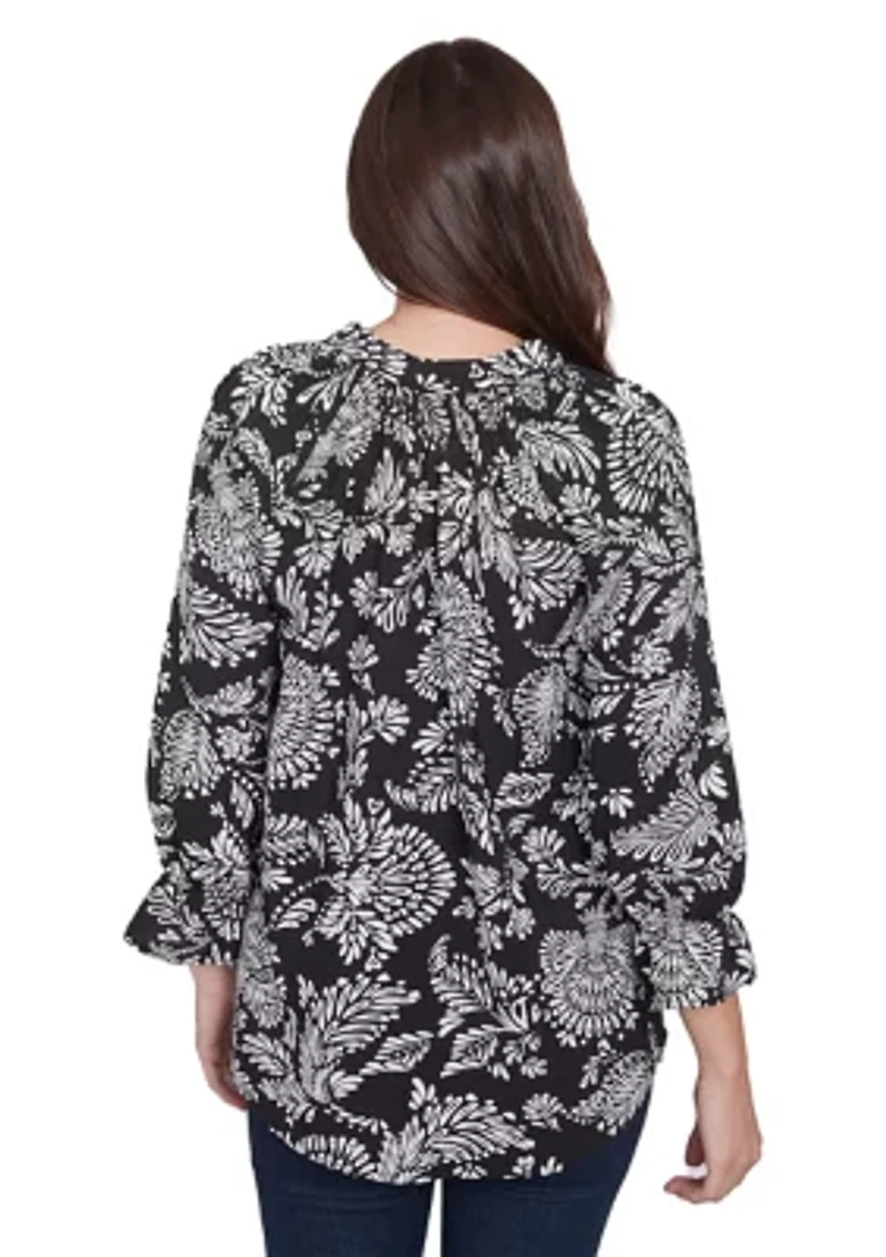 Petite Monotone Floral V-Neck Top