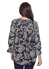 Petite Monotone Floral V-Neck Top