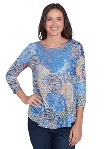 Women's Mixed Paisley Burnout Knit Top