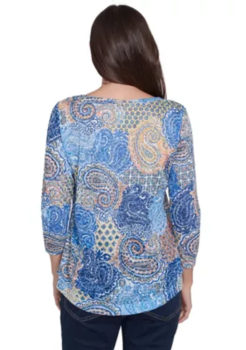Women's Mixed Paisley Burnout Knit Top