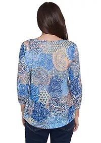 Women's Mixed Paisley Burnout Knit Top
