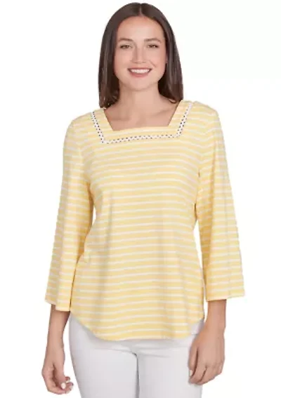 Women's Square Neck with Trim Stripe Knit Top
