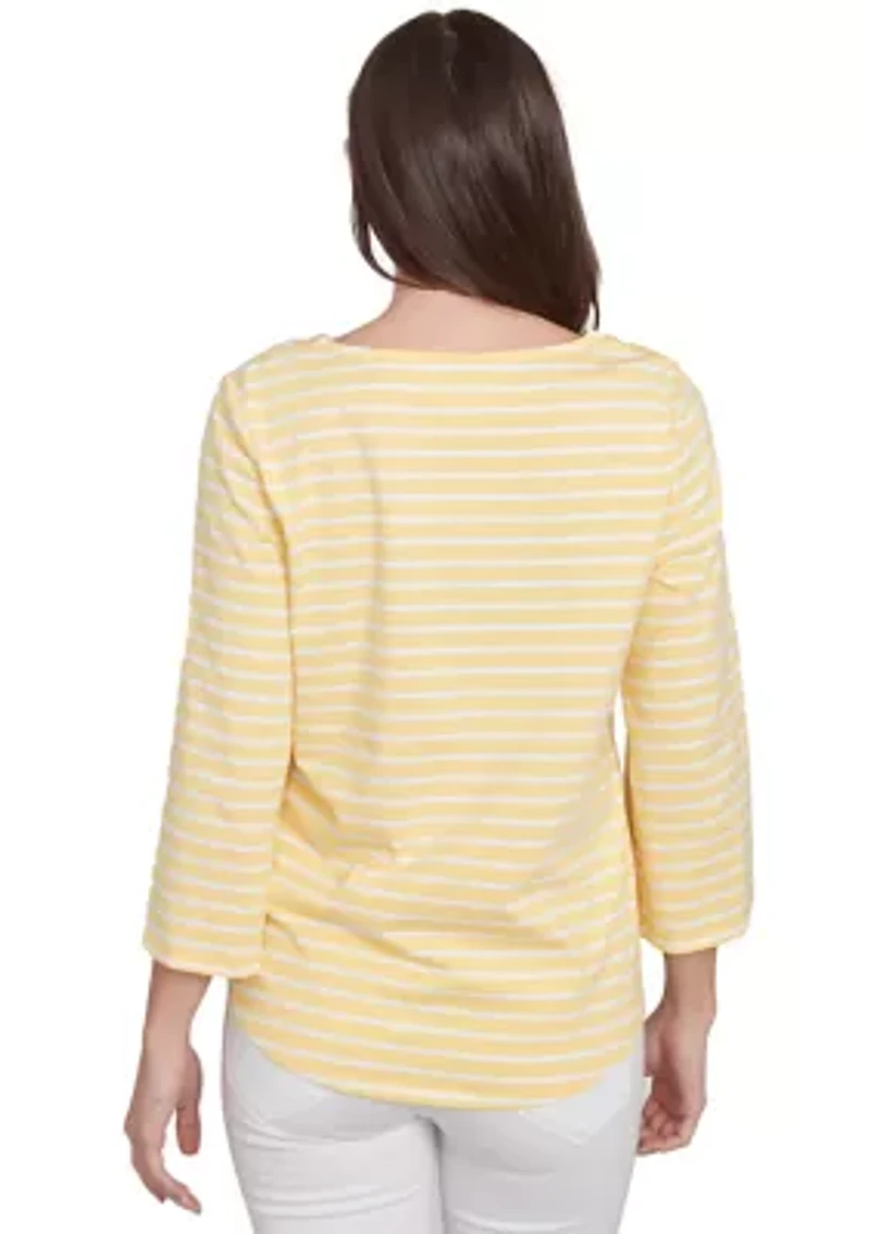 Women's Square Neck with Trim Stripe Knit Top