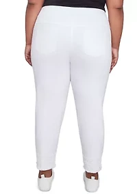 Plus Embroidered Extra Stretch White Denim Jeans