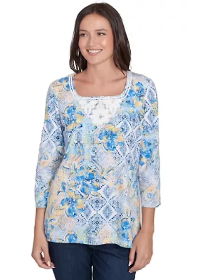 Petite Watercolor Floral Patchwork Top