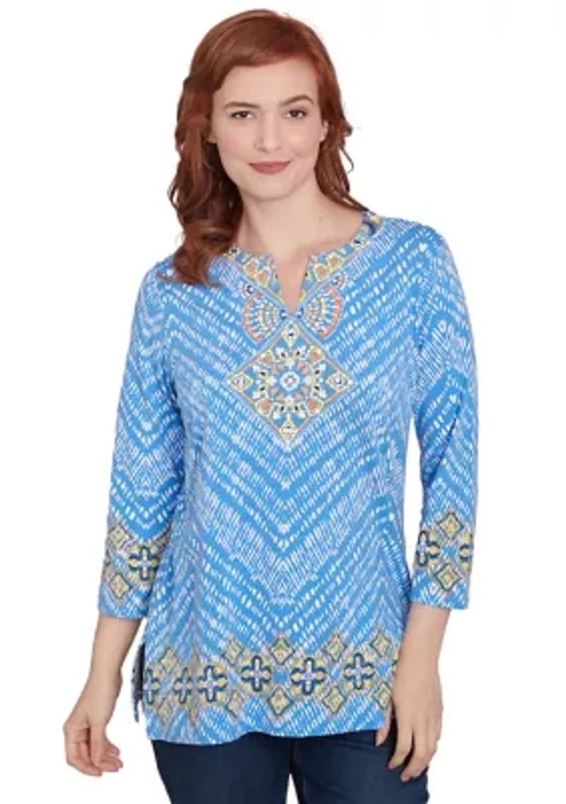 Petite Embellished Scoop Neck Placement Printed Knit Top