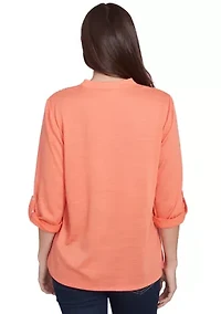 Petite Soft Relaxed Textured Trim Top