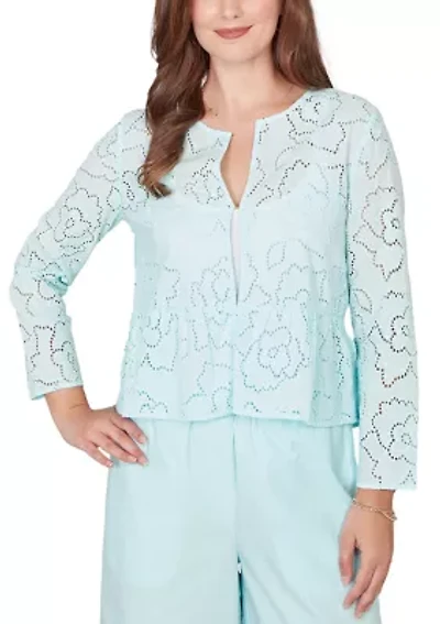 Women's Floral Eyelet Peplum Jacket