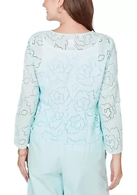 Women's Floral Eyelet Peplum Jacket