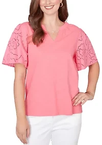 Women's Eyelet Sleeve Cotton Jersey Top