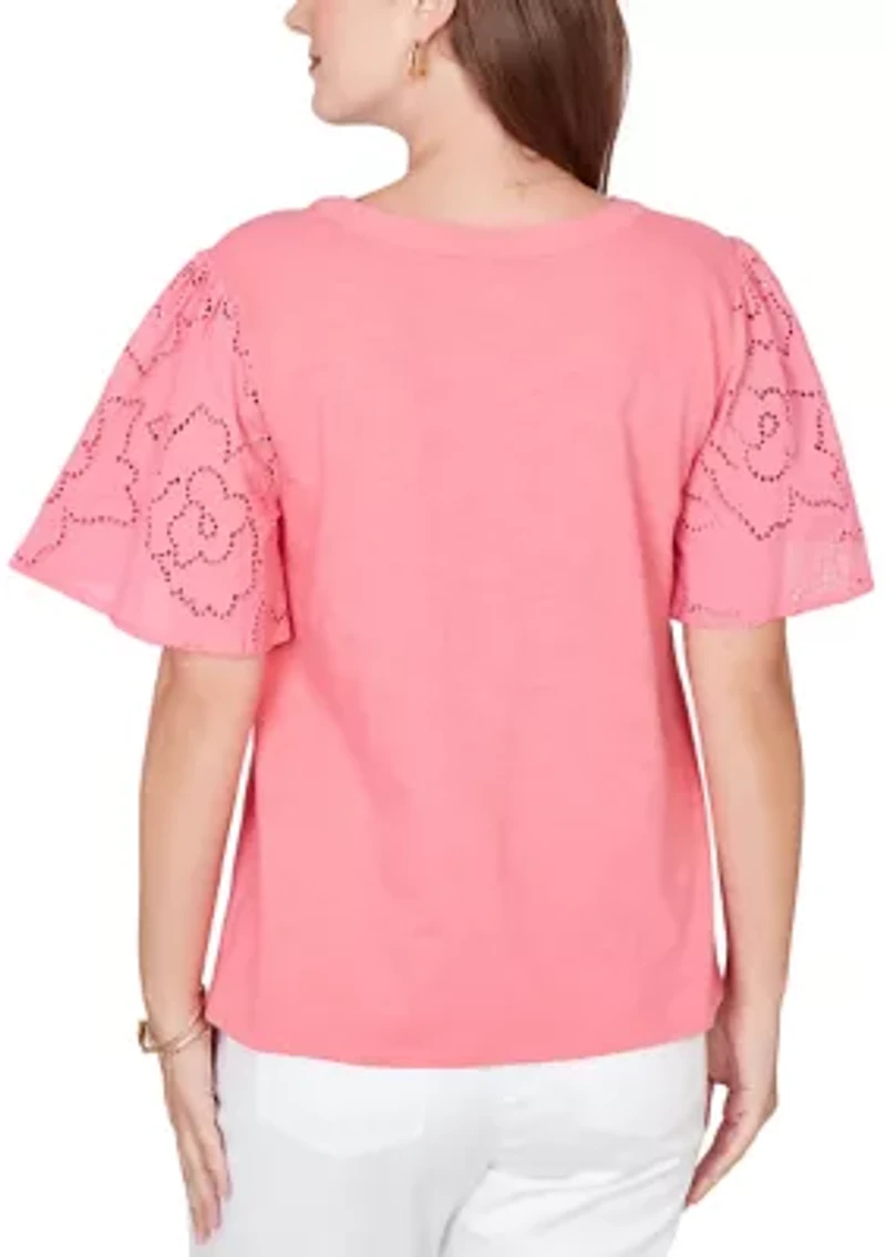 Women's Eyelet Sleeve Cotton Jersey Top