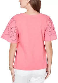 Women's Eyelet Sleeve Cotton Jersey Top