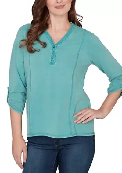 Women's Lace Appliqué French Terry Top