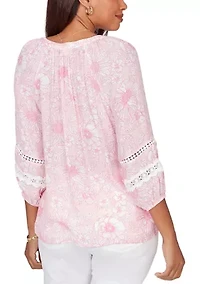 Women's Floral Silky Gauze Peasant Top