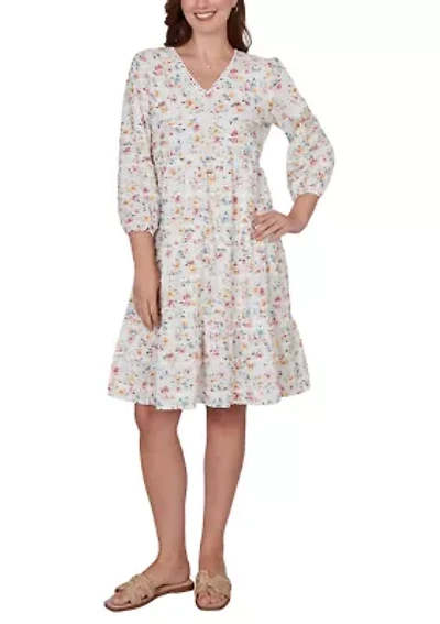 Women's Embroidered Floral Peasant Dress