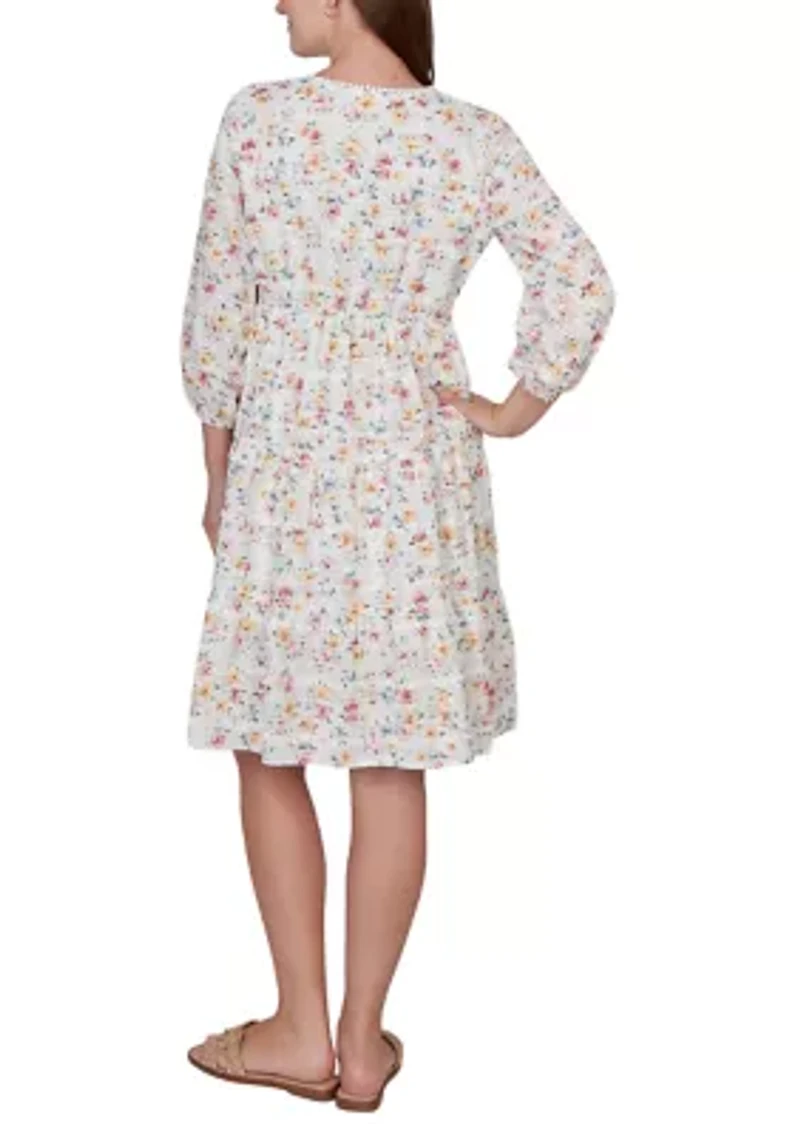 Women's Embroidered Floral Peasant Dress