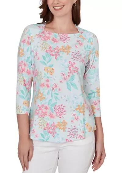 Women's Blooming Floral Envelope Neck Knit Top