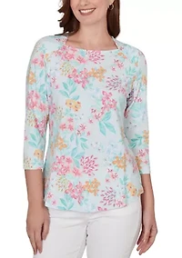 Women's Blooming Floral Envelope Neck Knit Top