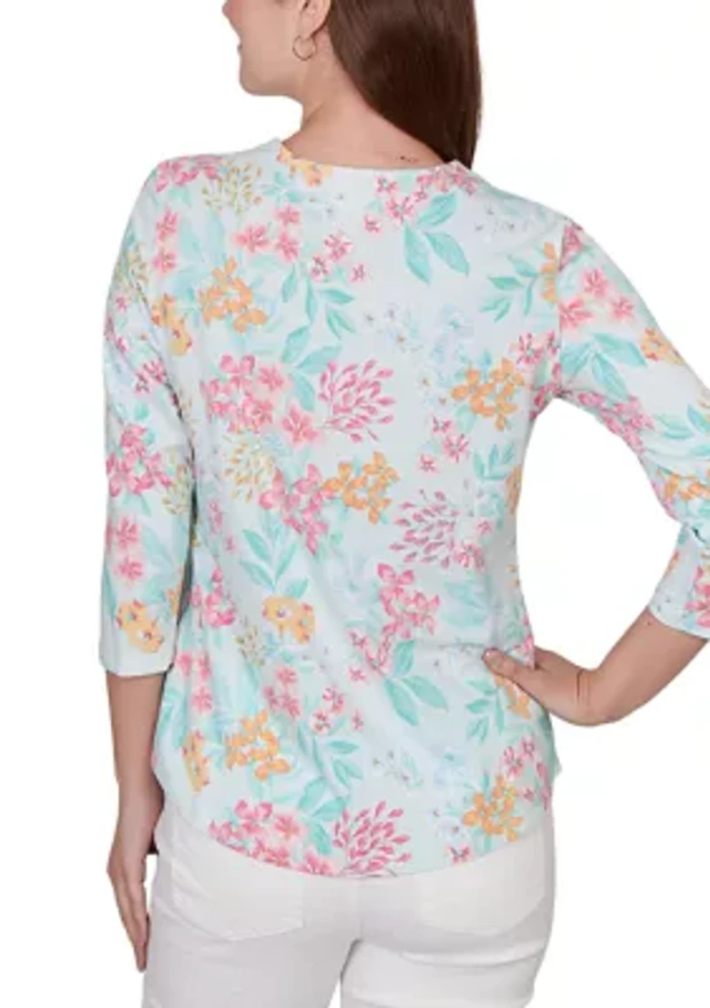Women's Blooming Floral Envelope Neck Knit Top