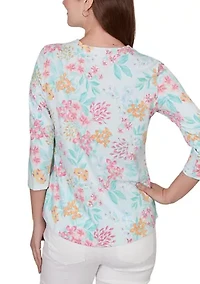 Women's Blooming Floral Envelope Neck Knit Top