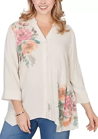 Women's Floral Print Linen Tunic Top